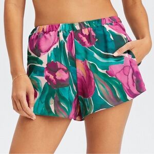 NWT Fabletics Colorful Tulip Satin Sleep Shorts With Pockets